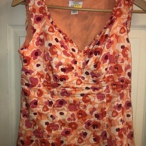 Loft top. XS  pinks and coral floral. cotton. Lined. Sleeveless side zip